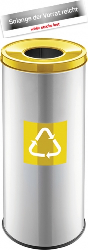 safety waste bin with flame-retardant top, 45 l, yellow